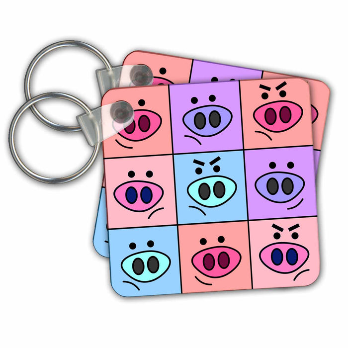 Key Chain - Pigs with Attitude - Pink Blue Purple Designs Farm Animals