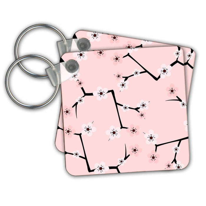 Key Chain - Delicate Cherry Blossoms Print - Pink on Pink Designs Japanese Inspired