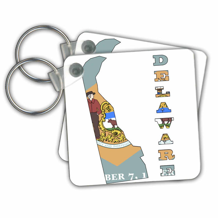 Key Chain - Delaware state flag in the outline map and letters of Delaware Flags and Maps - States