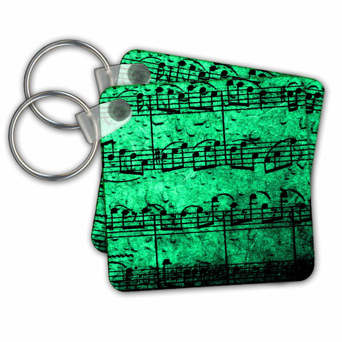 Key Chain - Musical Interlude in Green Blue Musical  Notes