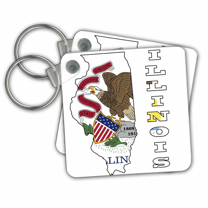 Key Chain - Illinois state flag in the outline map and letters for Illinois Flags and Maps - States