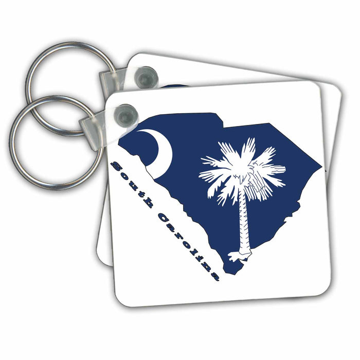 Key Chain - South Carolina state flag in the outline map and letters for South Carolina Flags and Maps - States