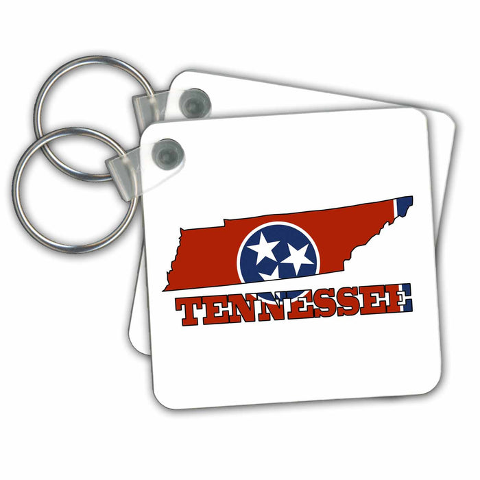 Key Chain - Tennessee state flag in the outline map and letters for Tennessee. Flags and Maps - States