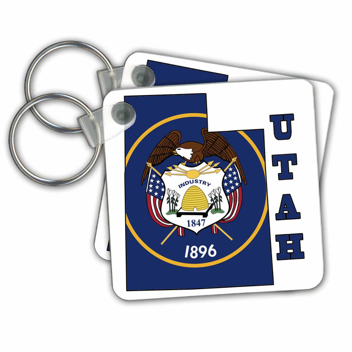 Key Chain - Utah state flag in the outline map and letters for Utah Flags and Maps - States