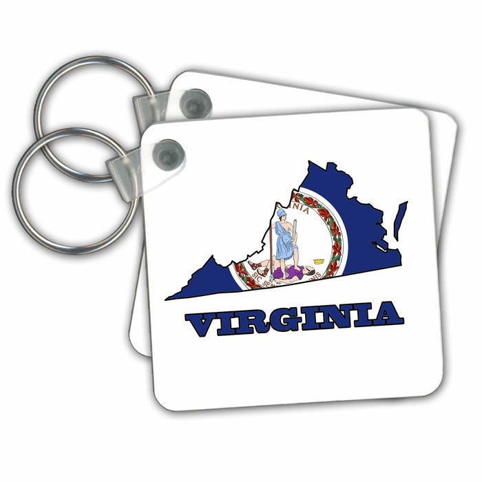 Key Chain - Virginia state flag in the outline map and letters for Virginia Flags and Maps - States