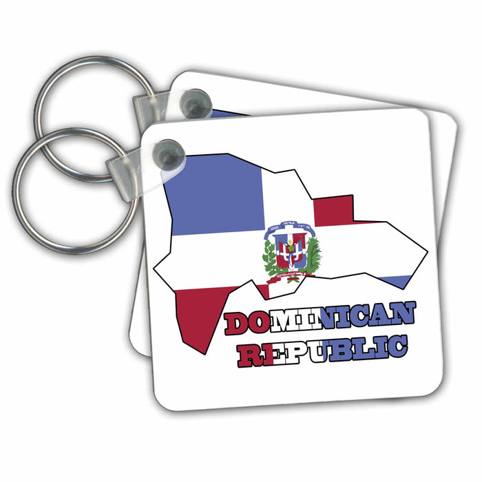 Key Chain - The flag of the Dominican Republic in the map outline and words Dominican Republic Flags and Maps - North America