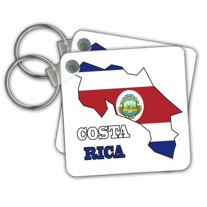 Key Chain - The flag of Costa Rica in the outline map and words Costa Rica Flags and Maps - North America