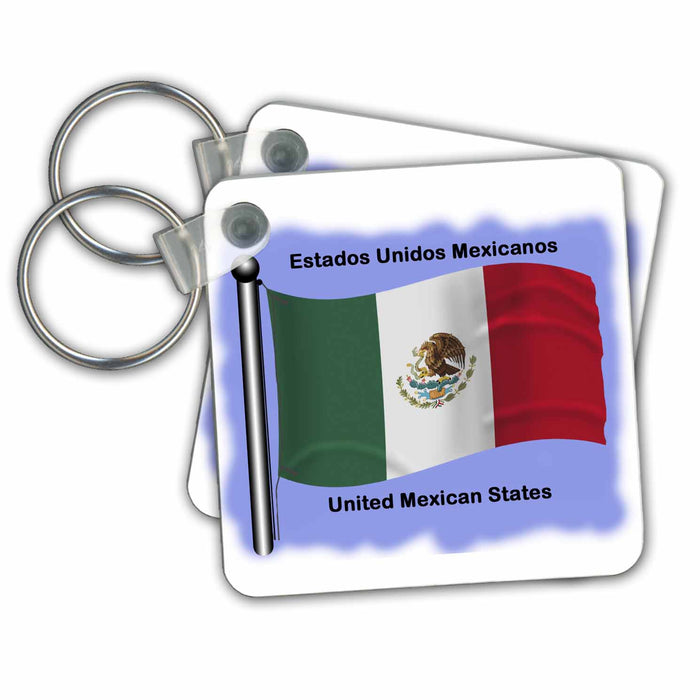 Key Chain - Mexico flag waving on a blue background. United Mexican States Flags and Maps - North America