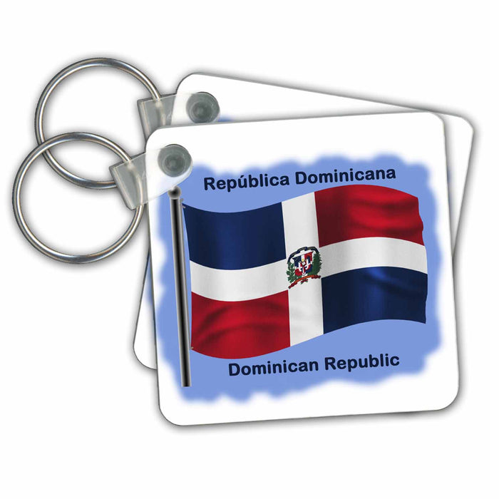 Key Chain - Dominican Republic flag waving on a blue background. Flags and Maps - North America