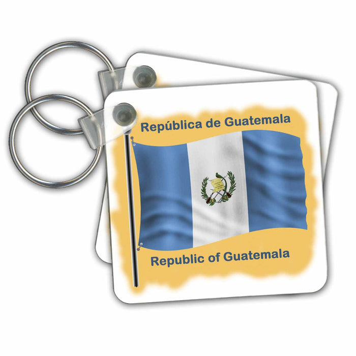 Key Chain - Republic of Guatemala flag waving on a golden yellow background Flags and Maps - North America