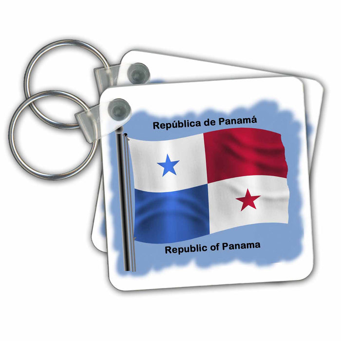 Key Chain - Republic of Panama flag waving on a blue background Flags and Maps - North America