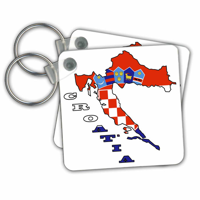 Key Chain - The flag of Croatia in the outline map of the country and name, Croatia. Flags and Maps