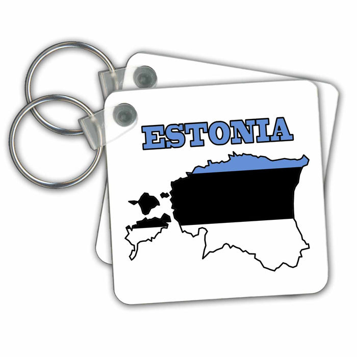 Key Chain - The flag of Estonia in the outline map of the country and name, Estonia Flags and Maps