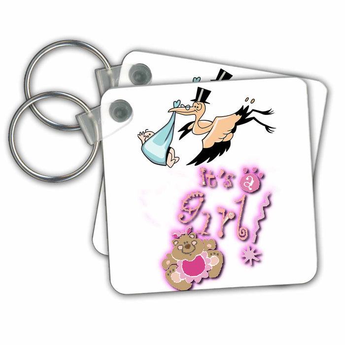 Key Chain - Stork With Baby Its A Girl Jr Cartoons