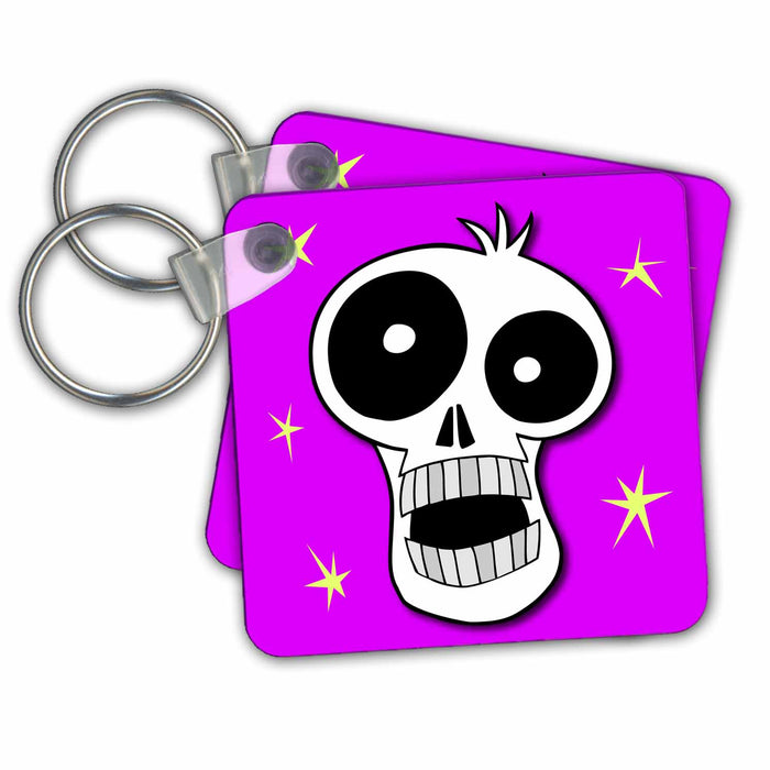 Key Chain - CARTOON SKULL toon skull 1 on pink CARTOON SKULLS funny skulls