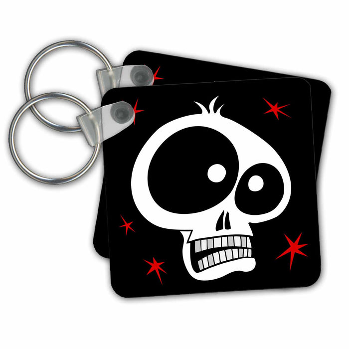 Key Chain - CARTOON SKULL toon skull 3 on black CARTOON SKULLS funny skulls