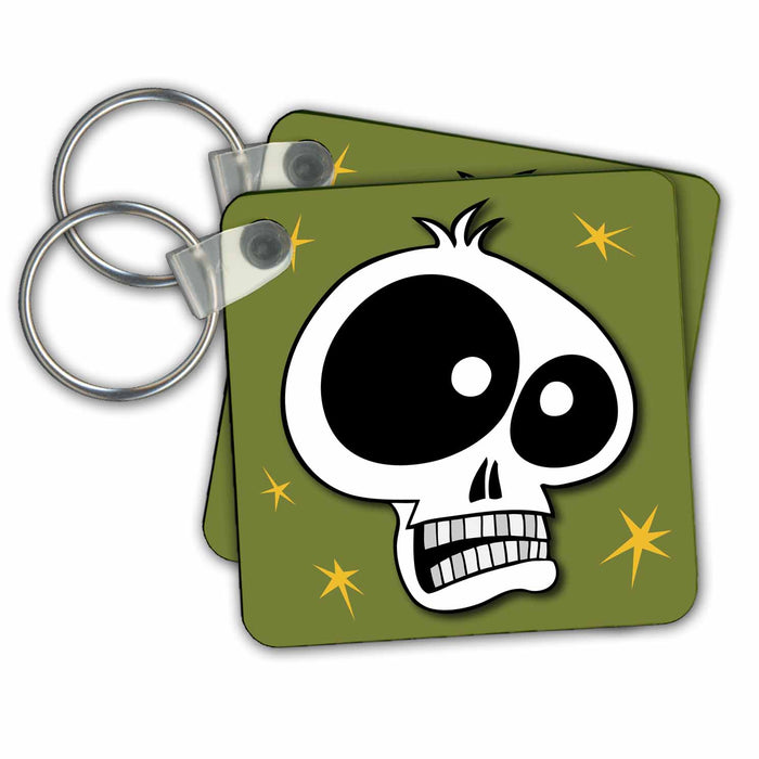 Key Chain - CARTOON SKULL toon skull 3 on olive CARTOON SKULLS funny skulls