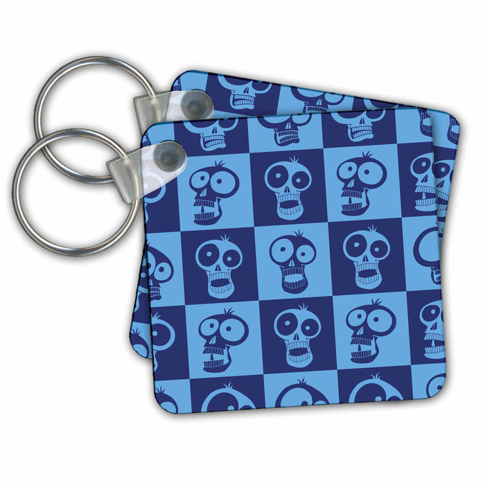 Key Chain - SKULL PATTERNS light and dark blues cartoon skulls 8 CARTOON SKULL PATTERNS funny skulls