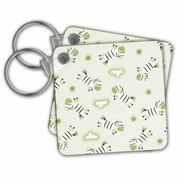 Key Chain - Jumping Zebras On Soft Green Childrens Art II