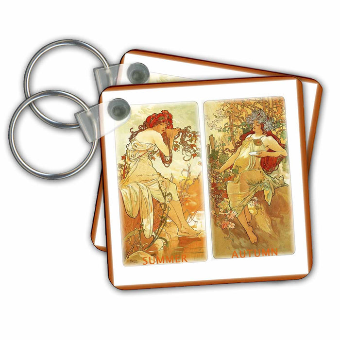 Key Chain - Muchas Paintings Of Summer n Fall Ladies Famous Art