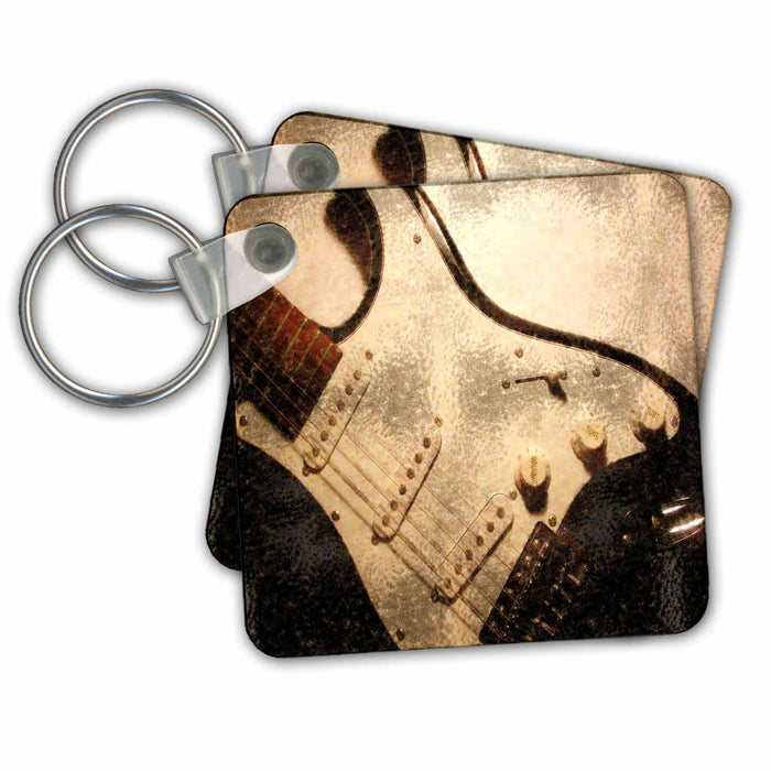 Key Chain - Old Electric Guitar In Abstract Music