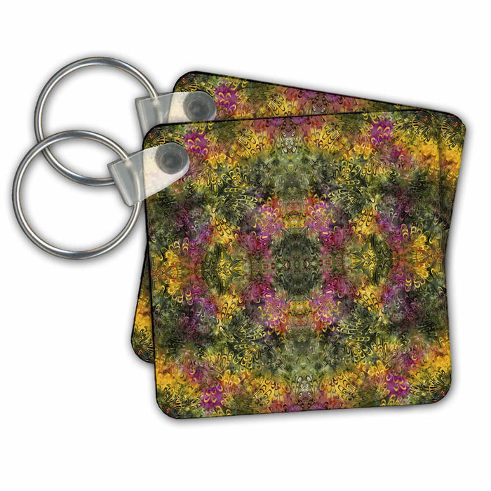 Key Chain - Olive Green n Gold Abstract Butterflys Decorative