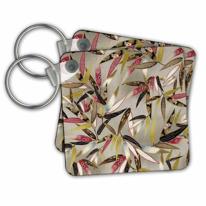 Key Chain - Oriental Leaves With Muted Red Silver n Black Paisley Décor II