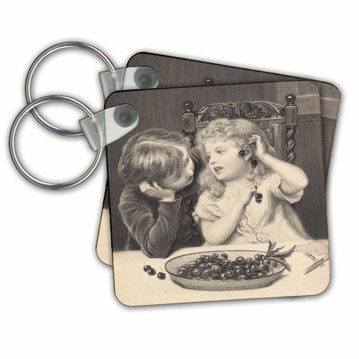 Key Chain - Photo Of Victorian Sketch Of little Boy n Girl Victorian