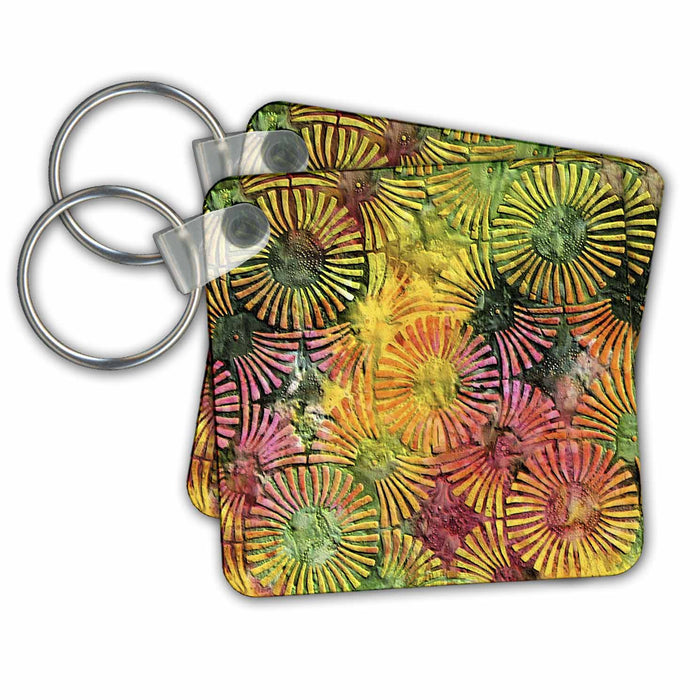 Key Chain - Textured Look In Lime Fuchsia Yellow Pinwheels Décor II