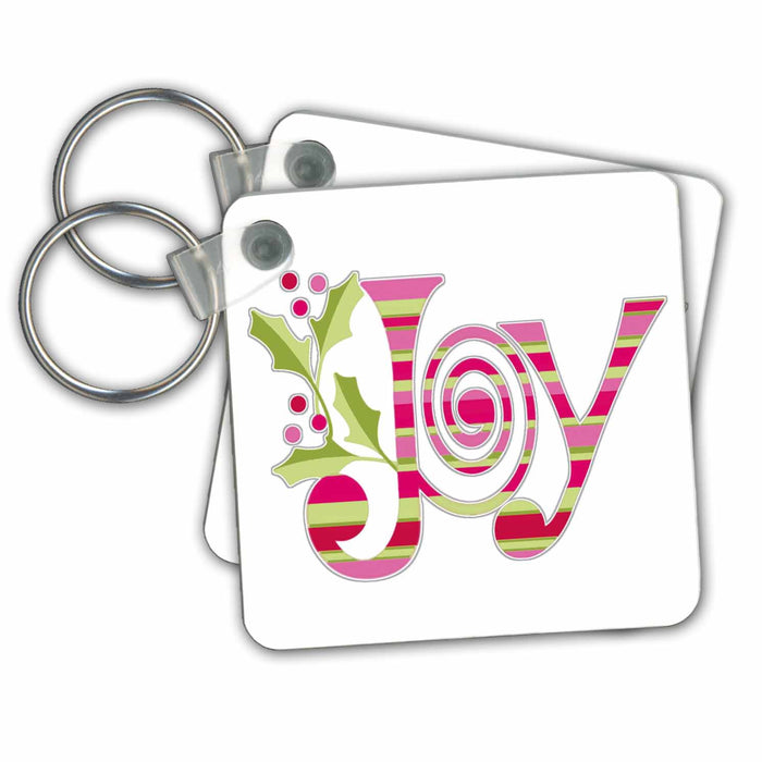 Key Chain - Pink and Green Christmas Joy Christmas