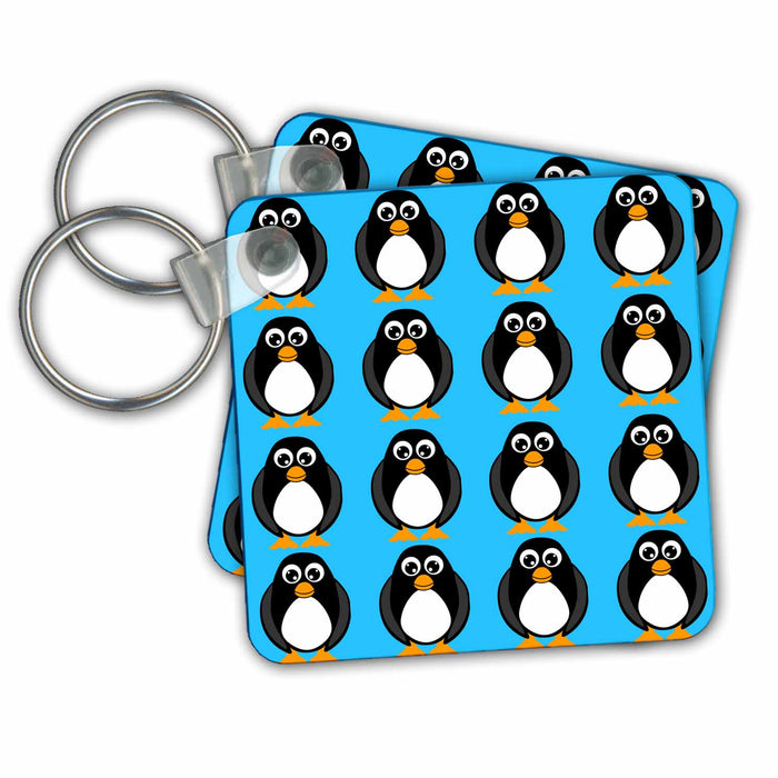 Key Chain - Cute Penguin Blue Print Designs Winter Wonderland