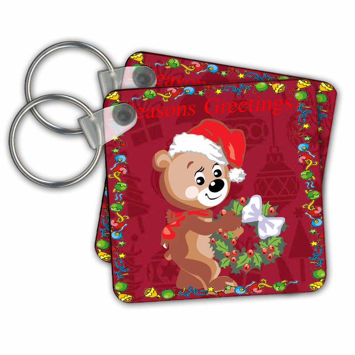 Key Chain - Teddy Bear Hanging Christmas Wreath With Text Jr Christmas