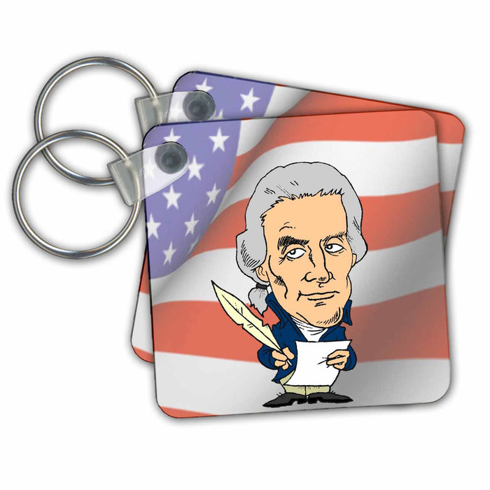 Key Chain - President Thomas Jefferson With American Flag Jr Presidents