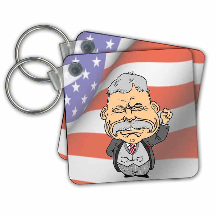 Key Chain - President Teddy Roosevelt With American Flag Jr Presidents