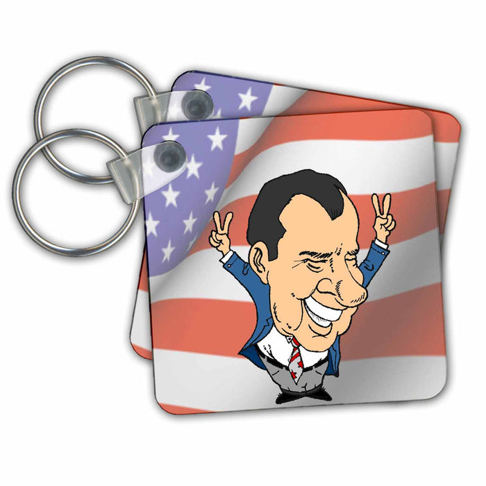 Key Chain - President Richard Nixon With American Flag Jr Presidents