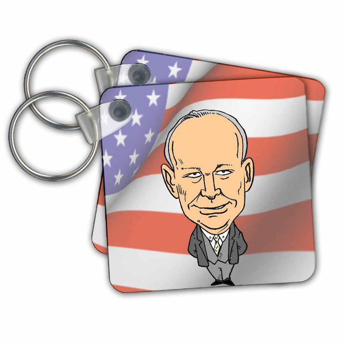 Key Chain - President Dwight Eisenhower With American Flag Jr Presidents