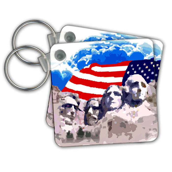 Key Chain - Mount Rushmore With American Flag Jr Monuments and Memorials