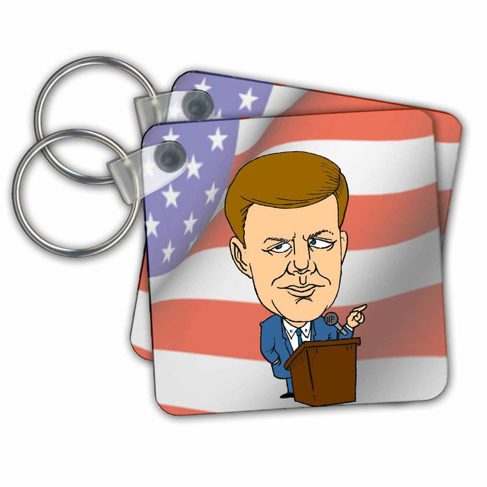 Key Chain - President John F. Kennedy With American Flag Jr Presidents