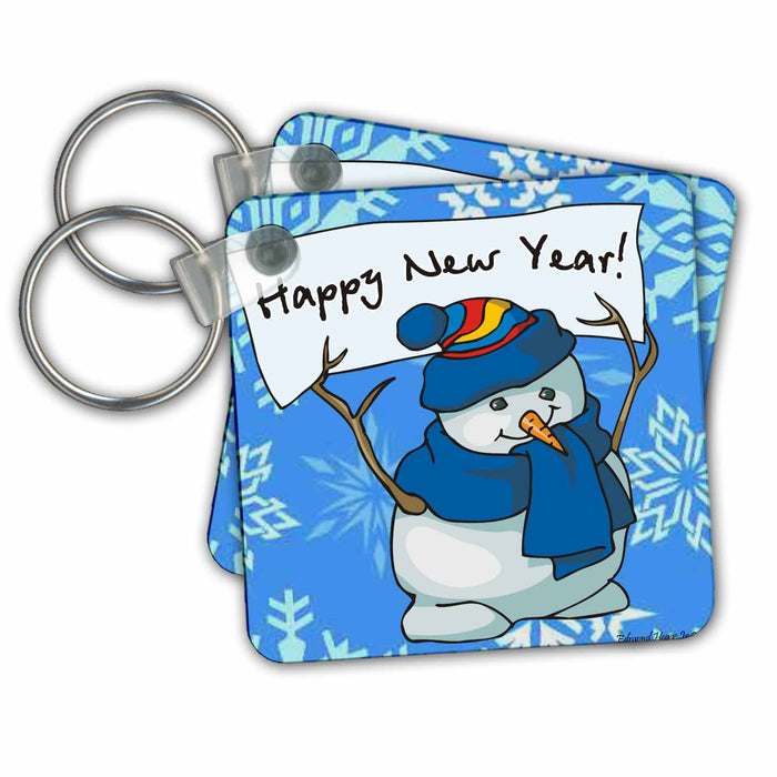 Key Chain - Happy New Year Snowman With Snowflake Background Jr Christmas