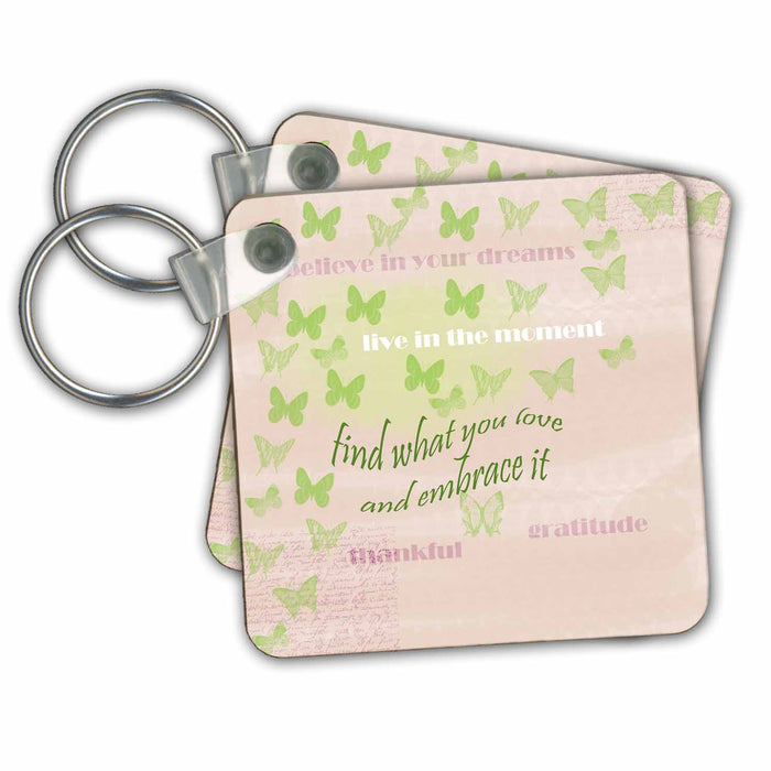 Key Chain - Inspirational Words Green Butterflies PS Inspirations