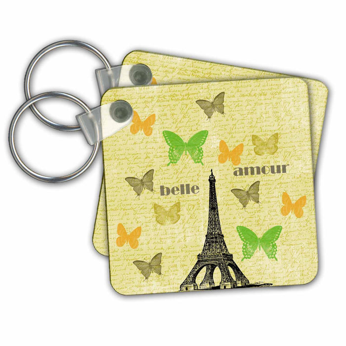 Key Chain - Belle Amour Paris Eiffel Tower Vintage Butterflies PS Vintage