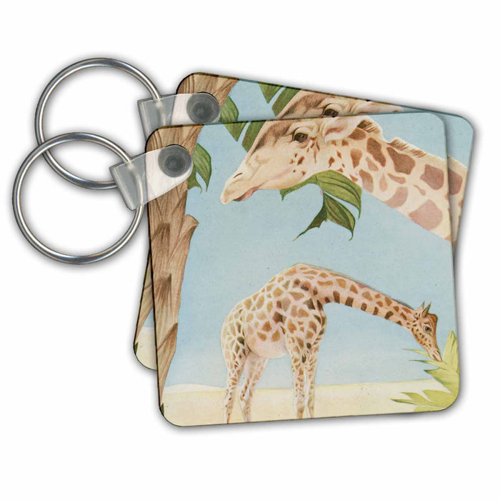 Key Chain - Two Giraffes- Cute Animals Art PS Vintage