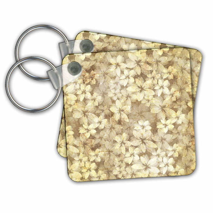 Key Chain - Tropical White Hawaiian Flowers Vintage Style PS Creations