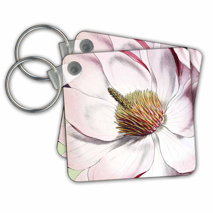 Key Chain - Vintage White Magnolia Flower PS Vintage