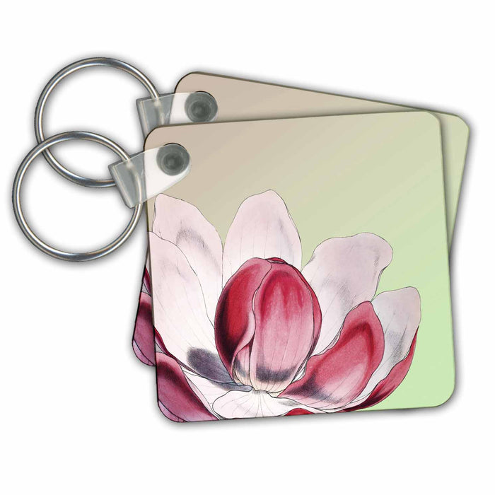 Key Chain - Vintage Pink and White Magnolia Flower PS Vintage