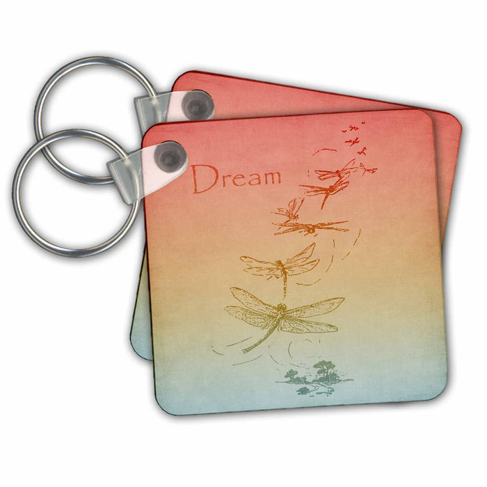 Key Chain - Gradient Dream Dragonflies- Vintage Art PS Vintage