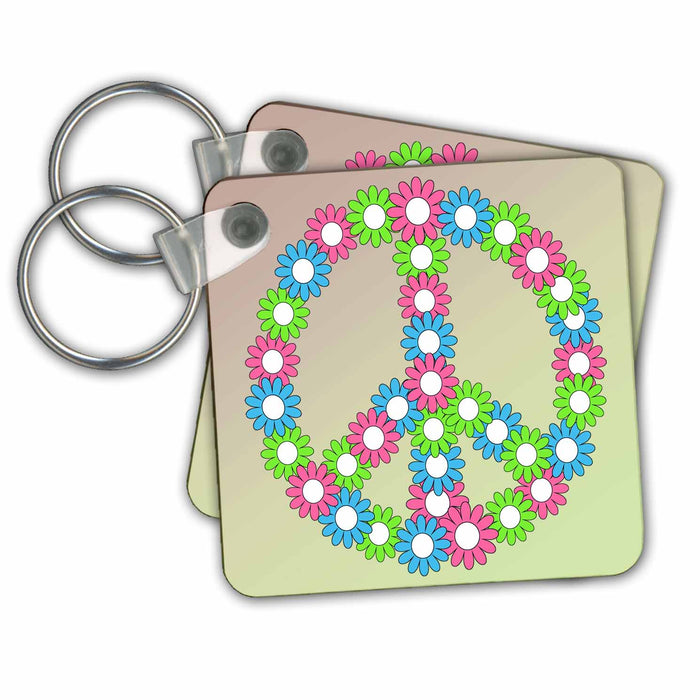 Key Chain - Bright Flowers Peace Sign- Inspirational Art PS Inspirations