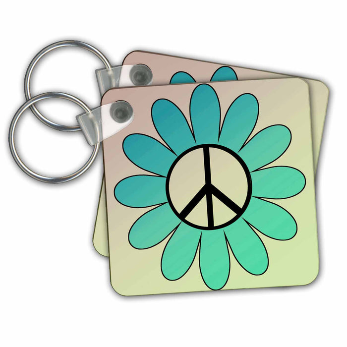 Key Chain - Aqua Flower with Peace Sign- Inspirational Art PS Inspirations