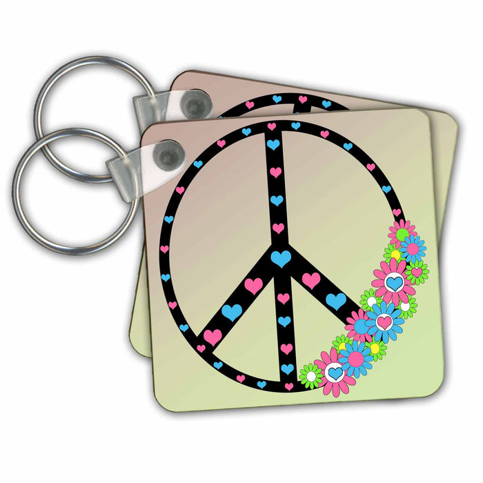 Key Chain - Flowers and Hearts Peace Sign PS Inspirations