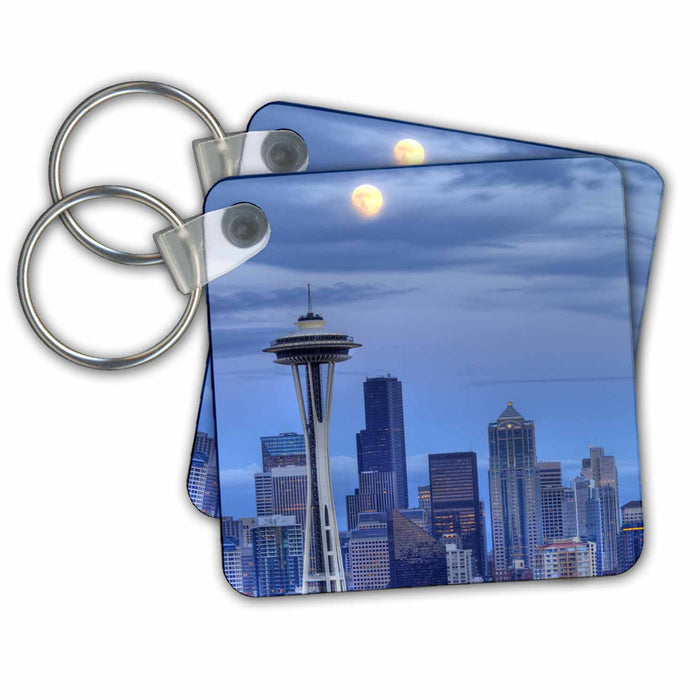 Key Chain - WA, Seattle skyline, moon rising - US48 JWI3562 - Jamie and Judy Wild Seattle